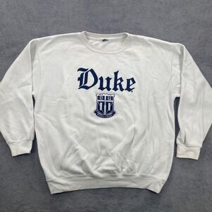 Duke University Sweatshirt Mens XL White Blue Devils Fleece Crewneck Pullover